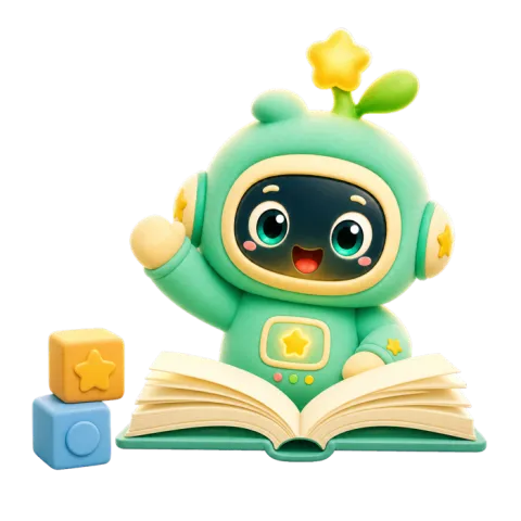 Step 3 — Leo celebrates learning behind an open book