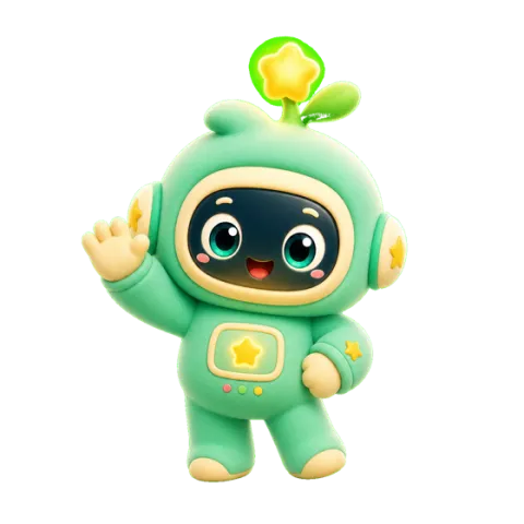 Leo — LeoLearn's friendly green AI robot mascot waving hello