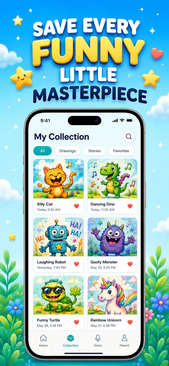 LeoLearn My Collection screen saving every funny little masterpiece a child creates